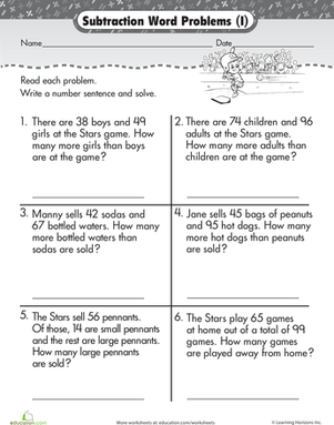 Wordy Word Problems: Subtraction #1
