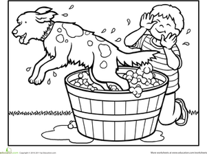 Color the Dog at Bath Time