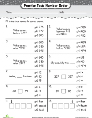 Practice Test: Number Order