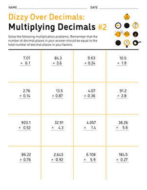 Dizzy Over Decimals: Multiplying Decimals #2