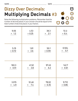 Dizzy Over Decimals: Multiplying Decimals #3