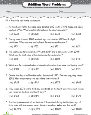 Raffle Time: Addition Word Problems