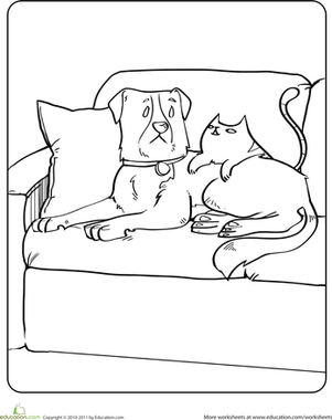 Dog and Cat Coloring Page