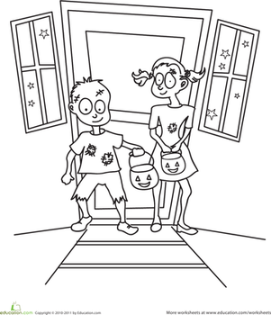 Color the Zombie Trick-or-Treaters