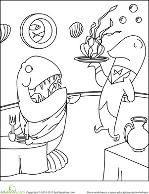 Color the Underwater Restaurant Scene