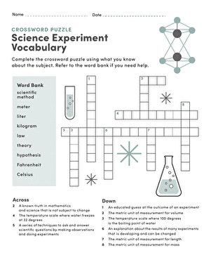 科学实验词汇:填字游戏