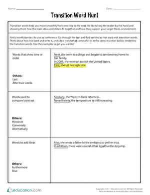 Transition Word Hunt