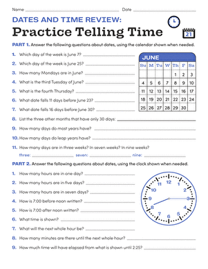 Dates and Time Review: Practice Telling Time