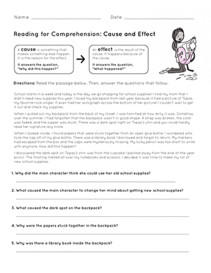 Reading for Comprehension: Cause and Effect