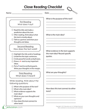 Close Reading Checklist