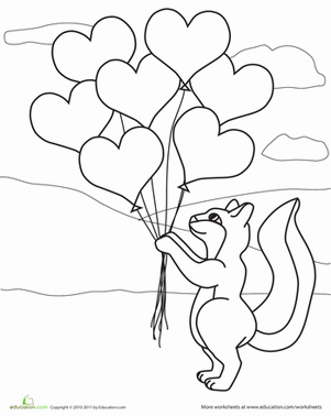Valentine Squirrel Coloring Page