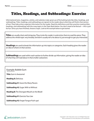 Titles, Headings, and Subheadings: Exercise