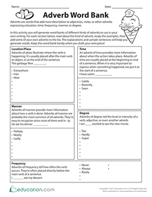 Adverb Word Bank