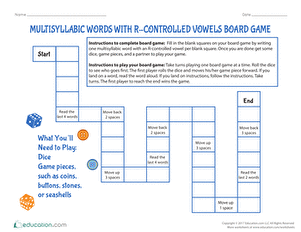 Multisyllabic Words with R-Controlled Vowels Board Game