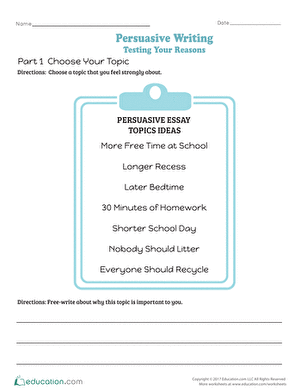 Persuasive Writing: Testing Your Reasons