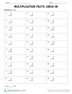 Multiplication Facts Check-In