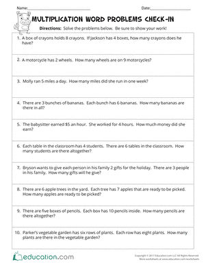 Multiplication Word Problems Check-In