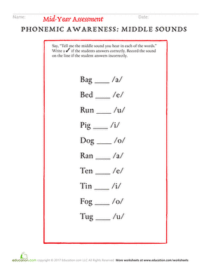 Mid-Year Assessment: Phonemic Awareness: Middle Sounds