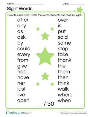 Sight Words Inventory