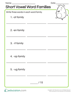 Short Vowel Word Families