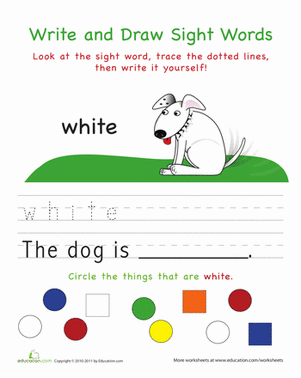 Write and Draw Sight Words: White