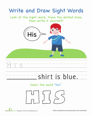 Write and Draw Sight Words: His
