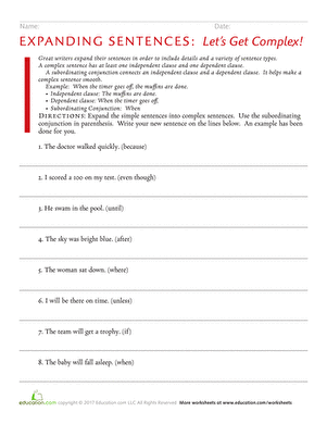 Expanding Sentences: Let’s Get Complex!