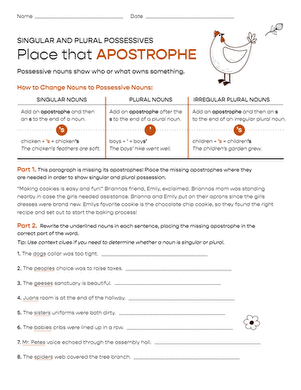 Singular and Plural Possessives: Place that Apostrophe