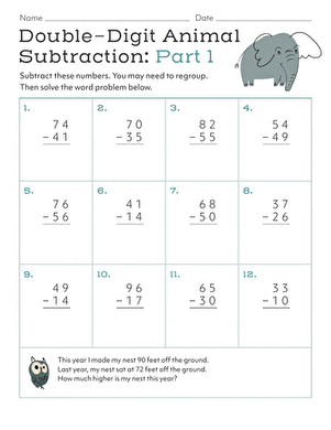 Double-Digit Animal Subtraction: Part 1