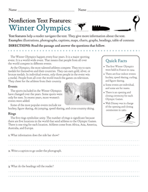 Nonfiction Text Features: Winter Olympics