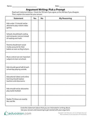 Argument Writing: Pick a Prompt
