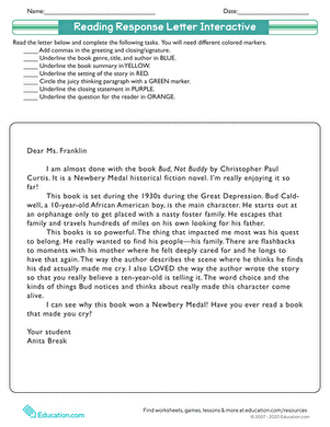 Reading Response Letter Interactive