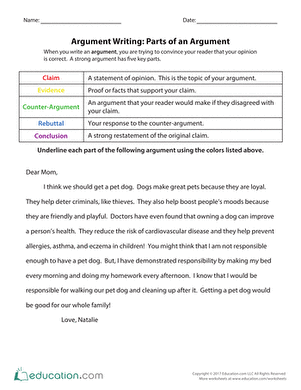 Argument Writing: Parts of an Argument