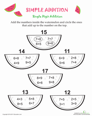 Simple Addition Watermelons
