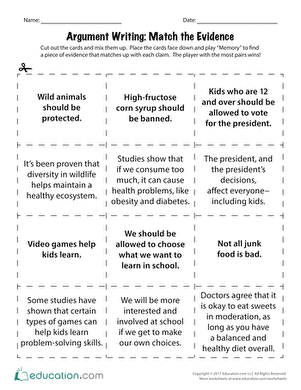 Argument Writing: Match the Evidence