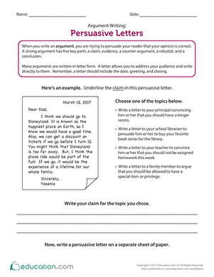 Argument Writing: Persuasive Letters