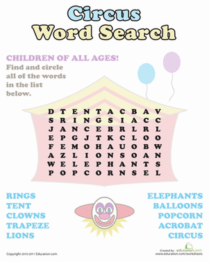 Circus Word Search