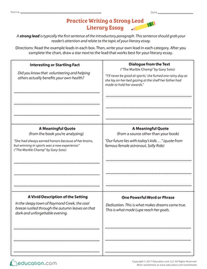 Practice Writing a Strong Lead: Literary Essay