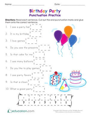 Birthday Party Punctuation Practice
