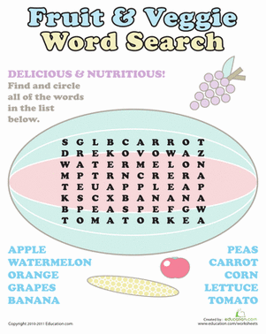 Fruit and Vegetable Word Search