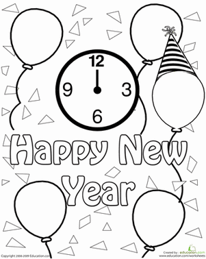 New Year Clock Celebration Coloring Page