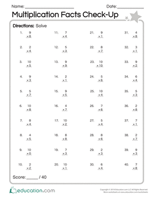 Multiplication Facts Check-Up