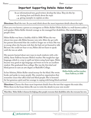 Important Supporting Details: Helen Keller