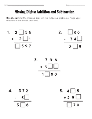 Missing Digits: Addition and Subtraction