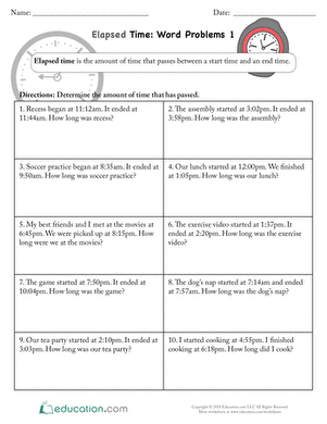 Elapsed Time Word Problems 1