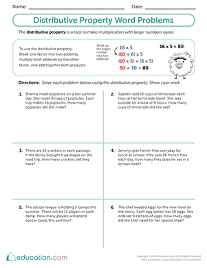 Distributive Property Words Problems