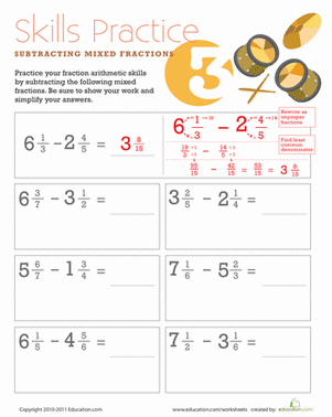 Subtracting Mixed Fractions #3