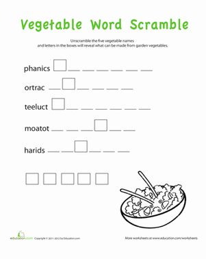 Word Scramble: Vegetables!