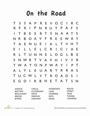 Roads Word Search