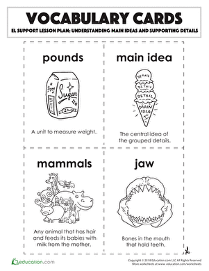 Vocabulary Cards: Understanding Main Ideas and Supporting Details